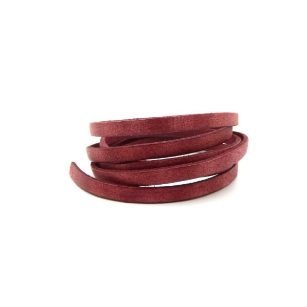 Lacet cuir plat 5mm rouge vintage - Europe - 1 mètre - Photo n°1