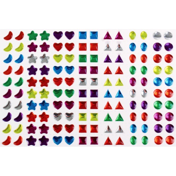 Stickers - Strass géométriques - Couleurs et formes assorties - 8 mm - 140 pièces - Photo n°1