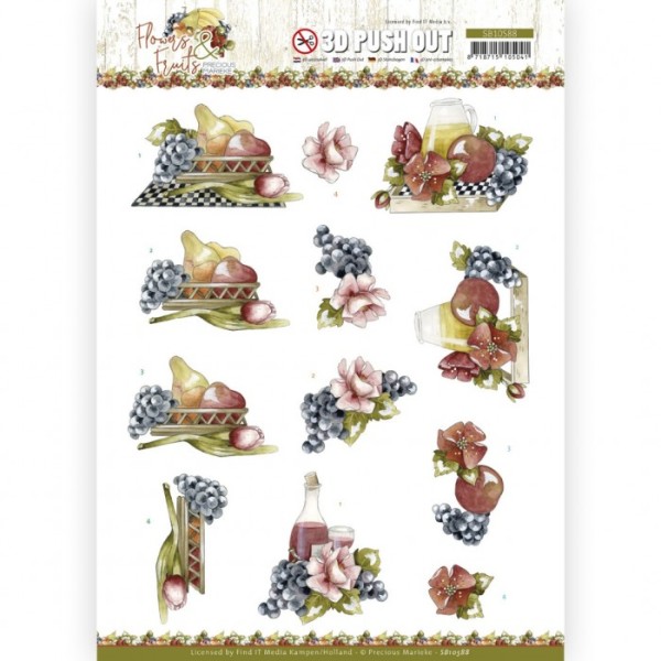 Carte 3D prédéc. - SB10588 - Flowers and fruits - Fleurs et Grappes de raisins - Photo n°1