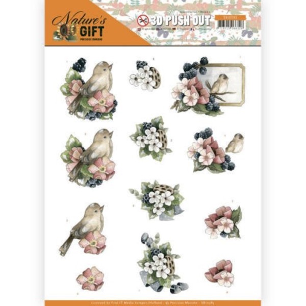 Carte 3D prédéc. - SB10385 - Nature's Gift - Mûres fleurs et oiseaux - Photo n°1