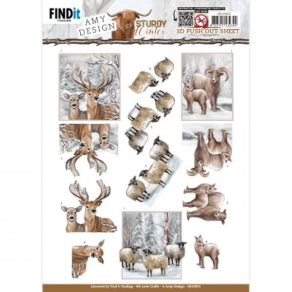 Carte 3D prédéc. - SB10825 - Sturdy winter  - Cerfs et moutons - Photo n°1
