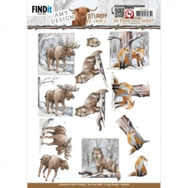 Carte 3D prédéc. - SB10826 - Sturdy winter  - Elans loups et renards - Photo n°1