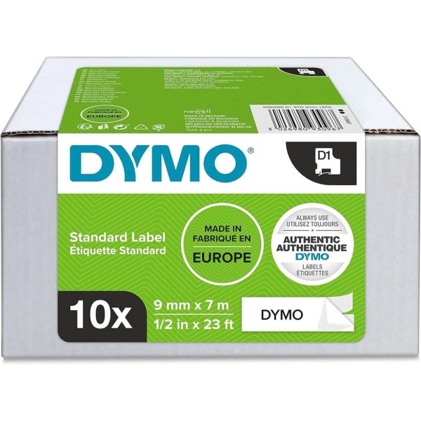 DYMO - Ruban d'étiquette plastique D1 - 9 mm x 7 m - Pack de 10 - Titrage  et signalétique - Creavea