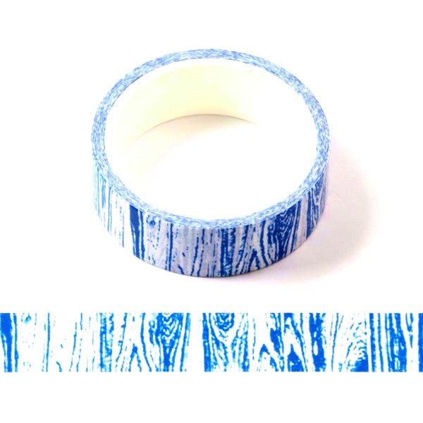 Ruban Washi 15mm x 5 m motif veinage bois bleu/blanc - Photo n°1