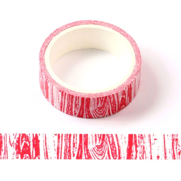 Ruban Washi 15mm x 5 m motif veinage bois  rouge/blanc - Photo n°1