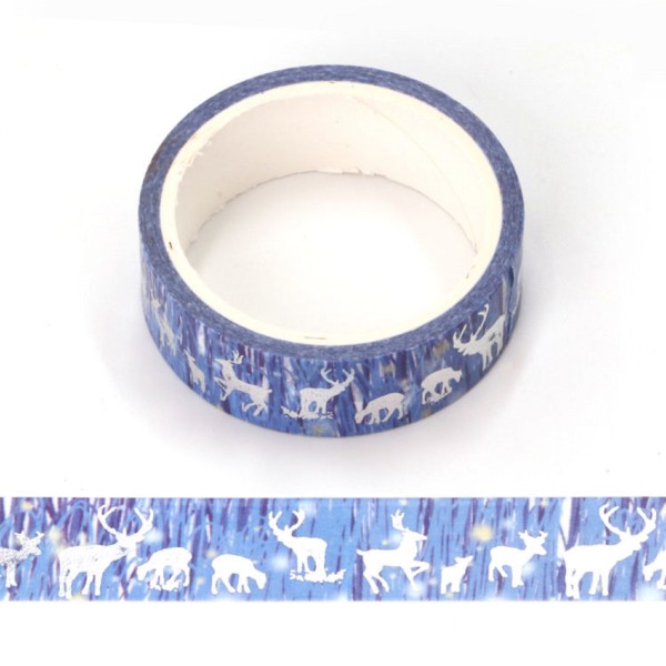 Ruban Washi 15mm x 5 m motif cerf sur fond bleu - Photo n°1