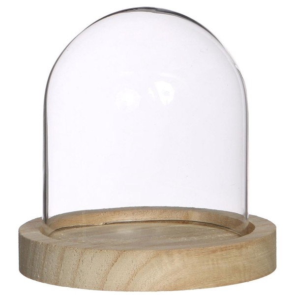 Cloche en verre avec base en bois - Ø 10 x 10 cm - Photo n°1