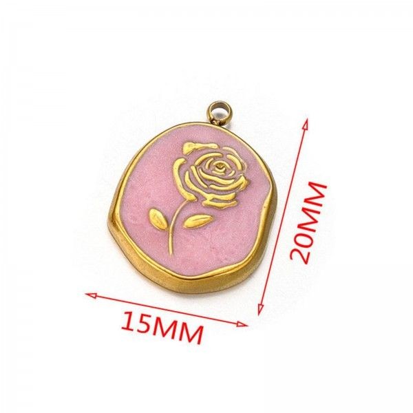 PPS11904554 PAX 1 Pendentif médaillon Retro romantique avec Rose Résine émaillée Rose 20mm en Acier - Photo n°1