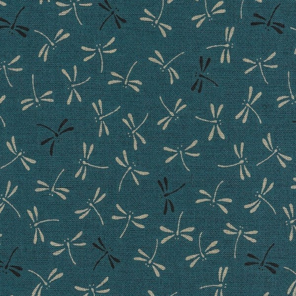 Pièce de Tissu Japonais Coupon Tombo Libellule 54x45 cm Bleu canard/Marine/Blanc Sevenberry - Photo n°1