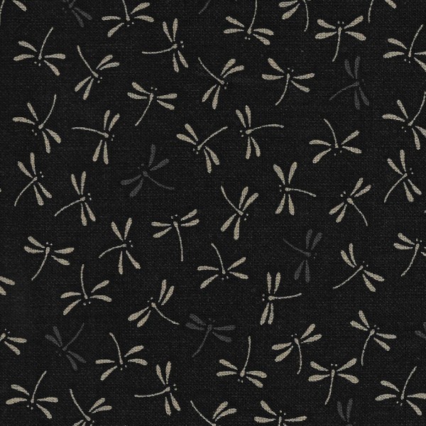 Pièce de Tissu Japonais Coupon Tombo Libellule 54x45 cm Noir/Gris/Beige Sevenberry - Photo n°1