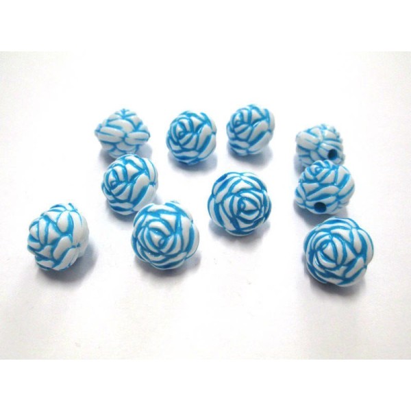 10 Perles fleur bleu acrylique 13mm - Photo n°1