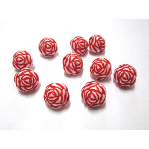 10 Perles fleur rouge acrylique 13mm - Photo n°1