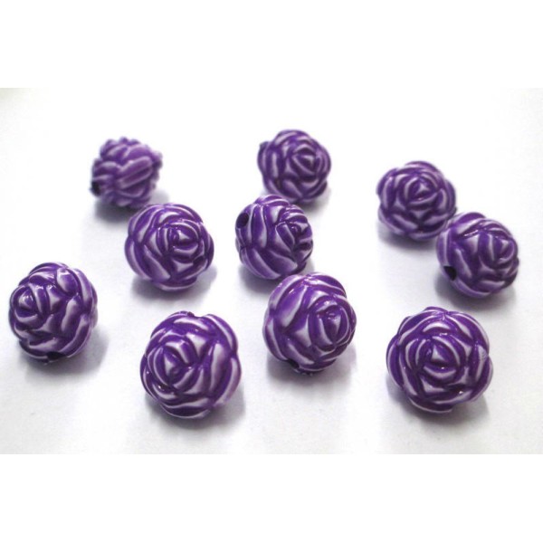 10 Perles fleur violet acrylique 13mm - Photo n°1