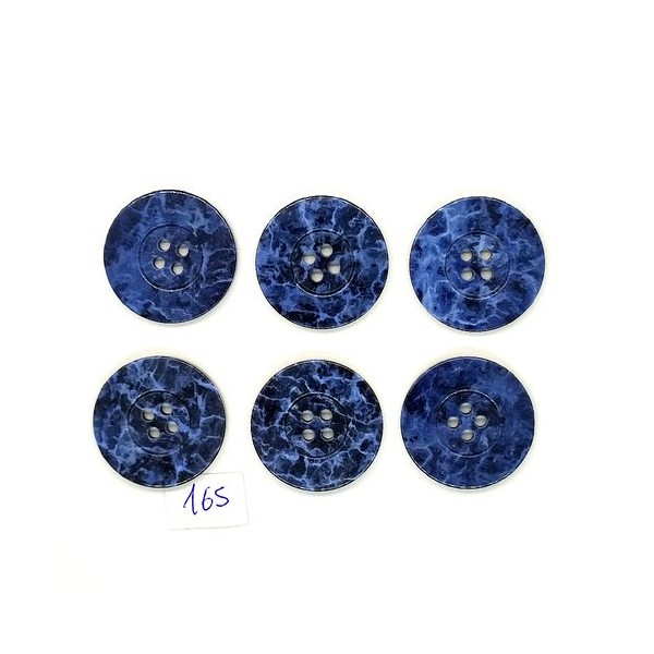 6 Boutons vintage en résine bleu marbré - 27mm - TR165 - Photo n°1