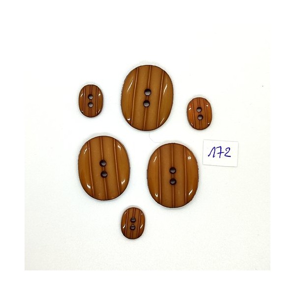 6 Boutons vintage en résine marron - 25x30mm et 10x15mm - TR172 - Photo n°1