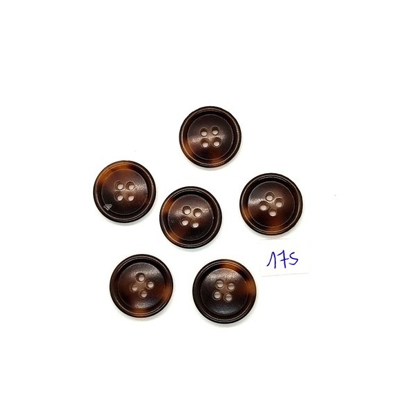 6 Boutons vintage en résine marron - 20mm - TR176 - Photo n°1