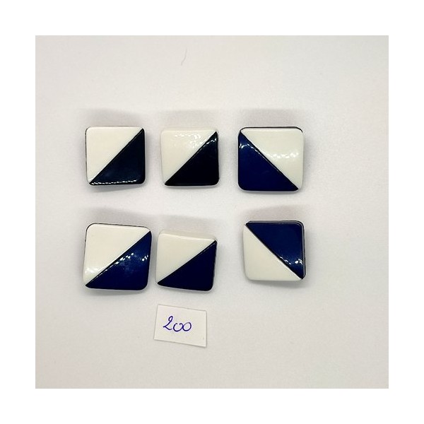 6 Boutons vintage en résine bleu et blanc et noir- 20x20mm - TR200 - Photo n°1