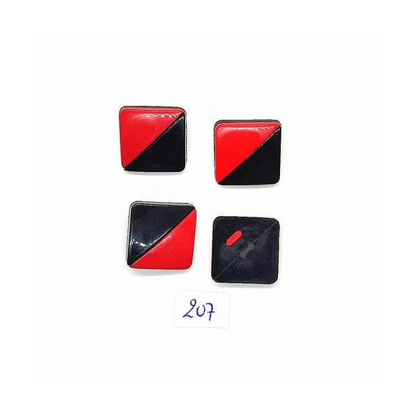 4 Boutons vintage en résine rouge noir et bleu - 20x20mm - TR207 - Photo n°1