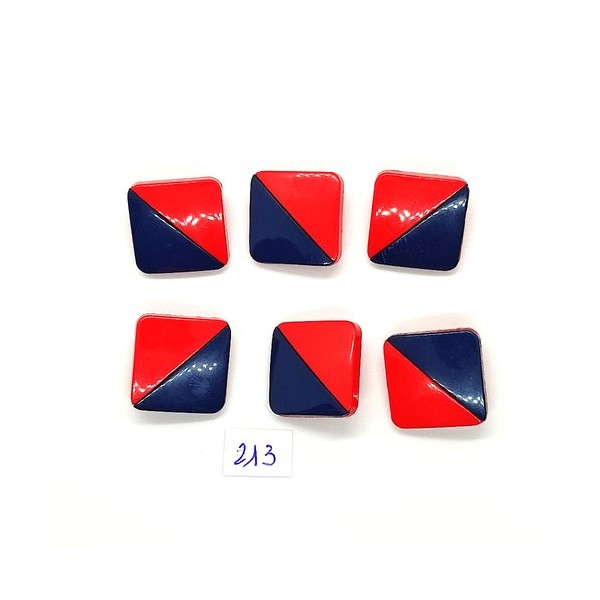 6 Boutons vintage en résine rouge et bleu marine - 20x20mm - TR213 - Photo n°1