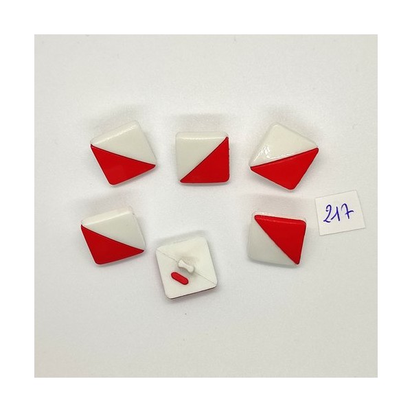 6 Boutons vintage en résine rouge et blanc - 15x15mm - TR217 - Photo n°1