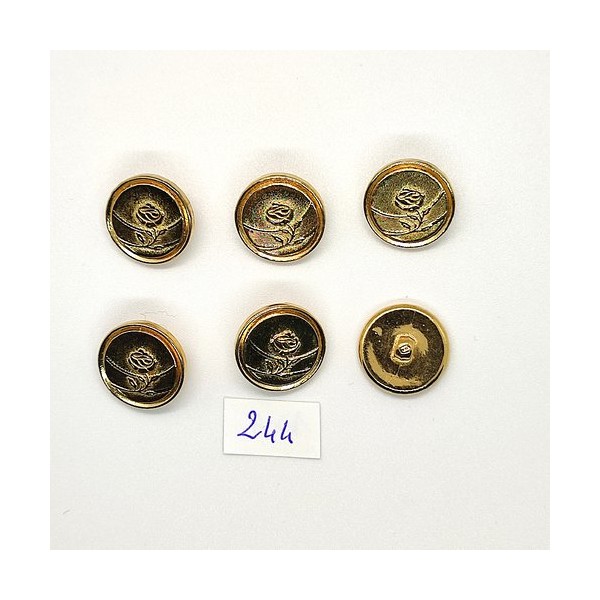 6 Boutons en métal doré - fleur - vintage - 18mm - TR244 - Photo n°1