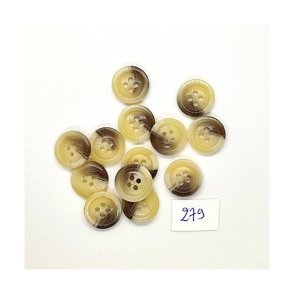 13 Boutons en résine beige et marron - 15mm - TR279 - Photo n°1