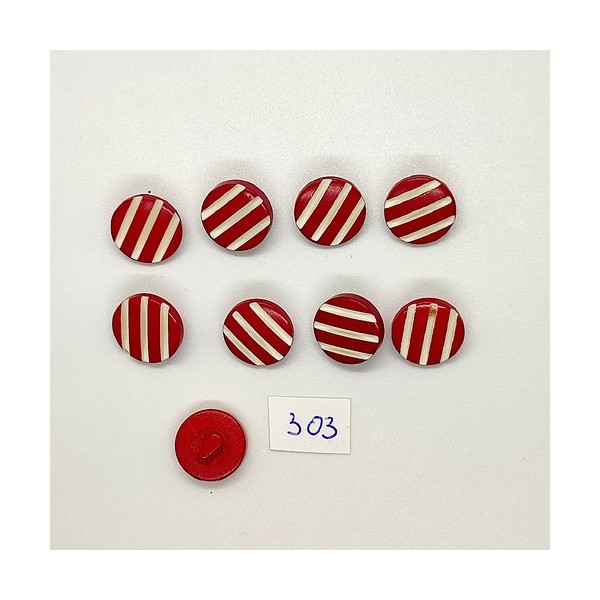 10 Boutons en résine rouge et blanc - vintage - 15mm - TR303 - Photo n°1