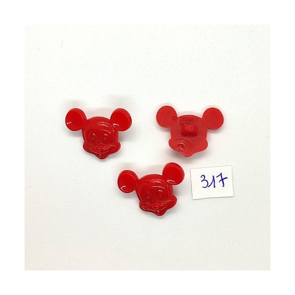 3 Boutons fantaisie en résine rouge - Mickey - vintage - 15x22mm - TR317 - Photo n°1