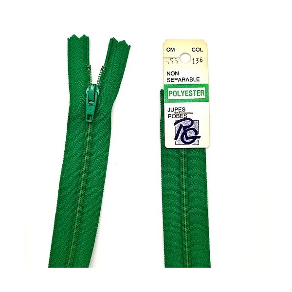 1 Fermeture éclair RG vert 136 - 55cm - non séparable - maille nylon - Photo n°1