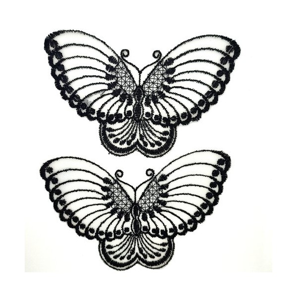 2 Appliques à coudre vintage - papillon noir - 14x10cm - Photo n°1
