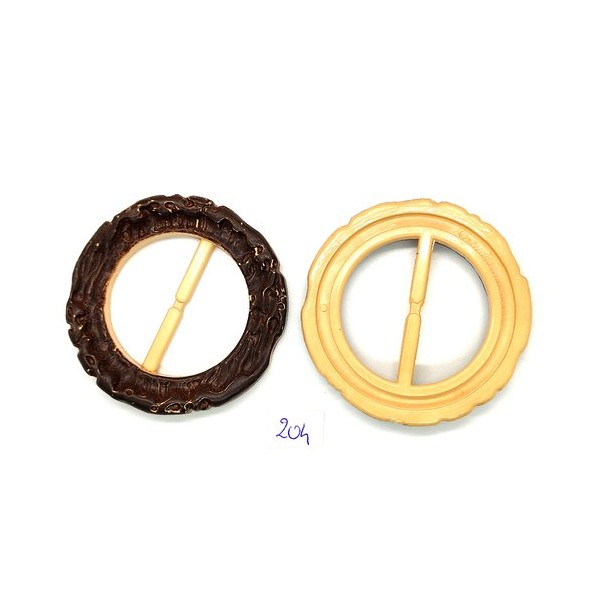 2 Boucles de ceinture coulissante en résine marron et beige - 60mm - TR204 - Photo n°1