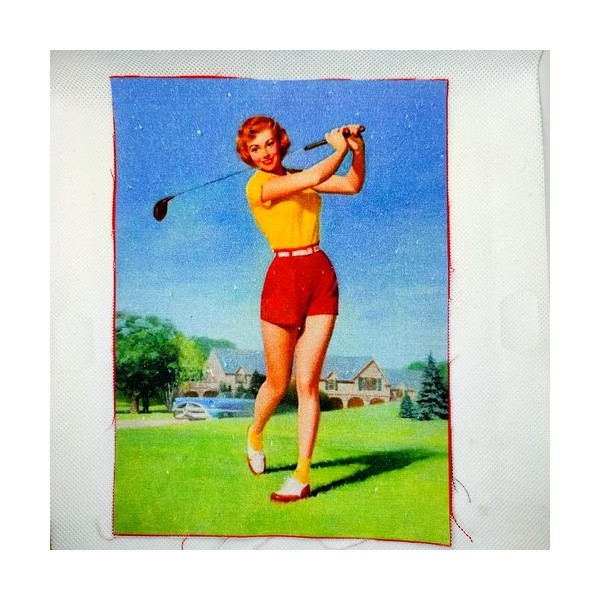 Coupon tissu une pin-up qui joue au golf - coton épais - 15x20cm - Photo n°1