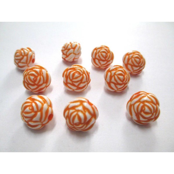 10 Perles fleur orange acrylique 13mm - Photo n°1