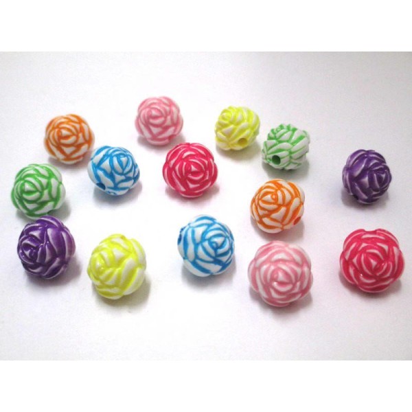 14 Perles fleur mélange de couleur acrylique 13mm - Photo n°1