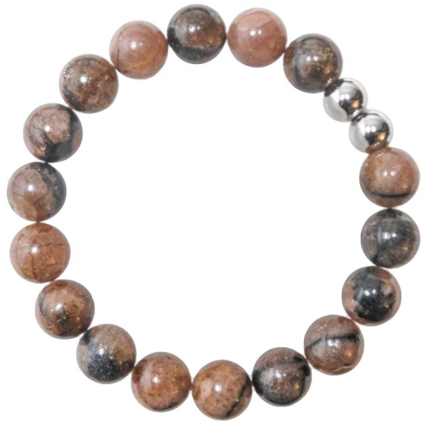 Bracelet en chiastolite - Perles rondes 10 mm. - Photo n°1
