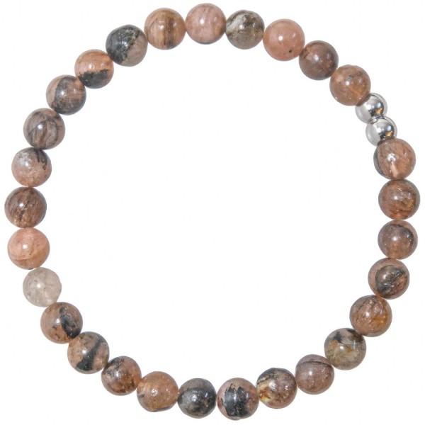 Bracelet en chiastolite - Perles rondes 6 mm. - Photo n°1