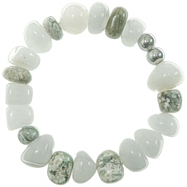 Bracelet en agate arbre et blanche - Perles roulées 10 à 15mm. - Photo n°1