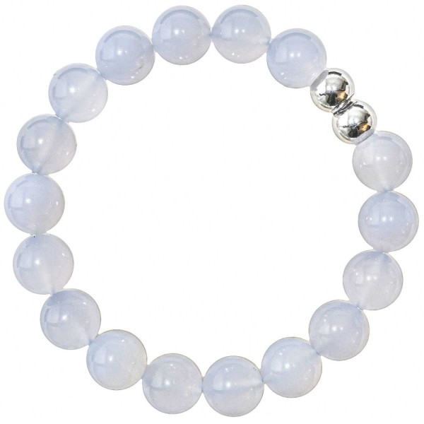 Bracelet en calcédoine gris-bleu - Perles rondes 10 mm. - Photo n°1