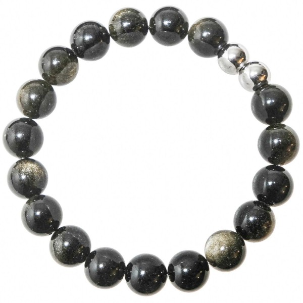 Bracelet en obsidienne dorée - Perles rondes 10 mm. - Photo n°1