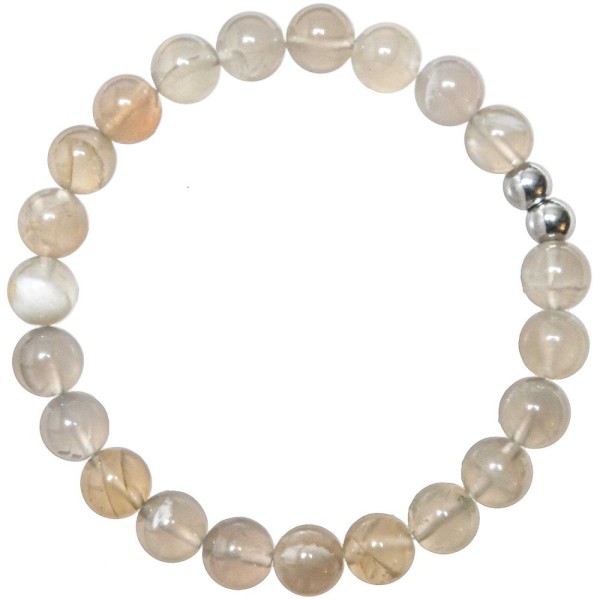 Bracelet en pierre de lune grise - Perles rondes 8 mm. - Photo n°1