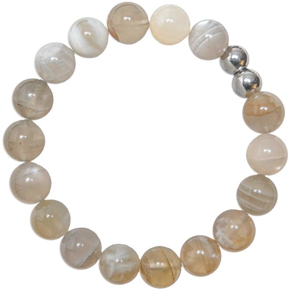 Bracelet en pierre de lune grise - Perles rondes 10 mm. - Photo n°1