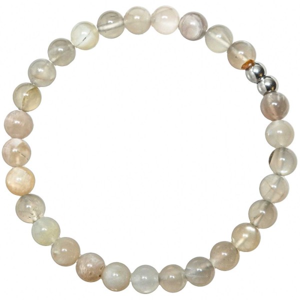 Bracelet en pierre de lune grise - Perles rondes 6 mm. - Photo n°1