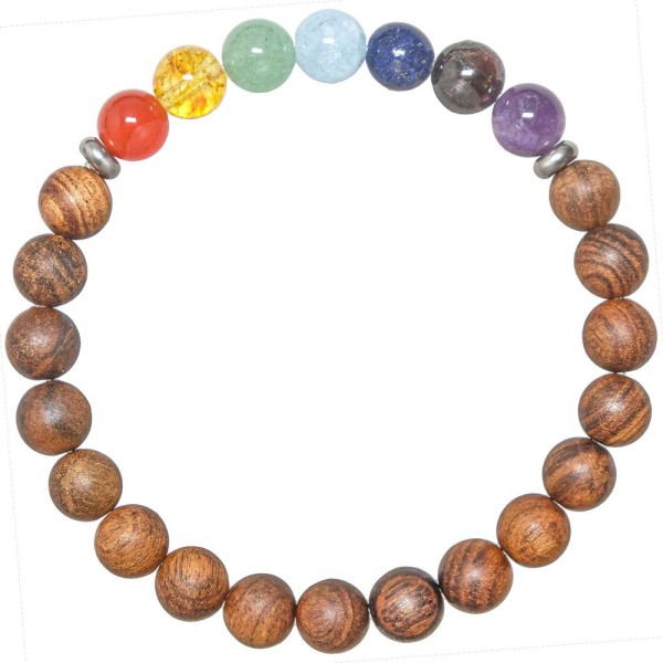 Bracelet chakra bois et pierre - Perles rondes 8 mm. - Photo n°1