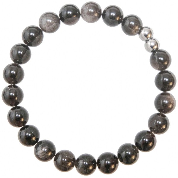 Bracelet en obsidienne argentée - Perles rondes 8 mm. - Photo n°1