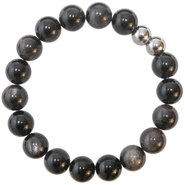 Bracelet en obsidienne argentée - Perles rondes 10 mm. - Photo n°1