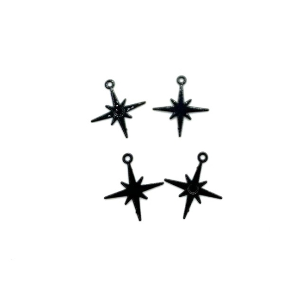 6 Mini Breloques Etoiles Metal Laiton coloré Noir, 14*12 mm - Photo n°1