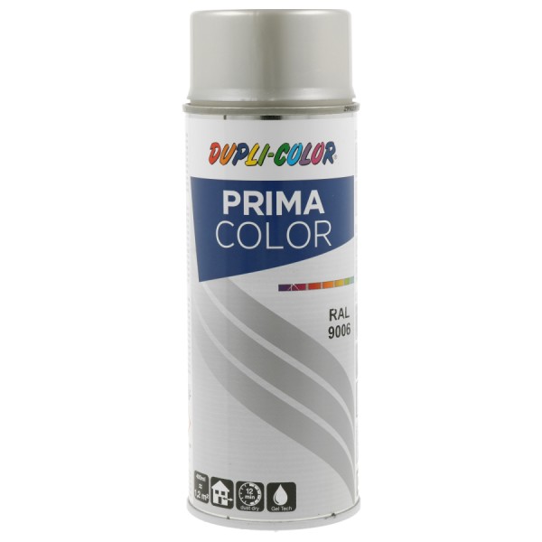 Bombe de peinture acrylique - Alu blanc - RAL 9006 - Satiné - Tous supports - Prima Color - 400ml - Photo n°1