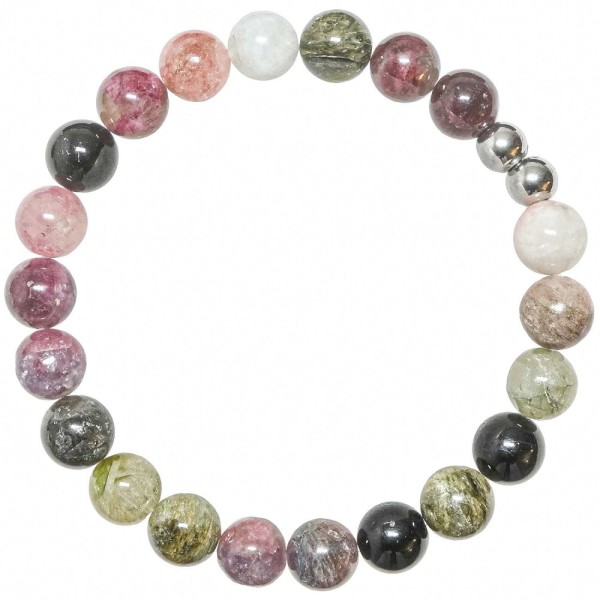 Bracelet en tourmaline multicolore - Perles rondes 8 mm. - Photo n°2