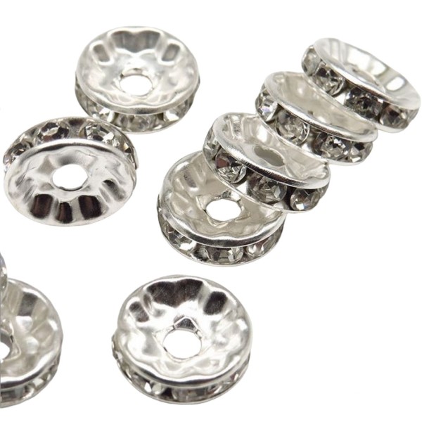 20 Perles intercalaire strass transparent métal argenté 10 mm - grade A - création perles - Photo n°1