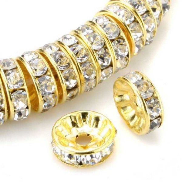 20 perles intercalaires strass transparent metal doré or 8 mm - Grade A - creation bijoux - Photo n°3